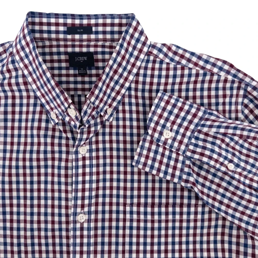 J Crew Slim Washed Shirt Men's XL‎ Red White & Blue Gingham Button Down Preppy